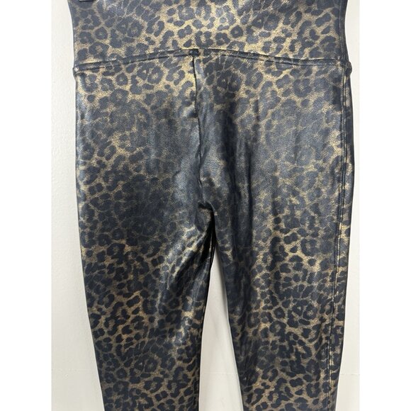 Spanx Leopard Print Metallic Leggings M Stretch High Rise Animal Sheen Mobwife - Picture 3 of 13